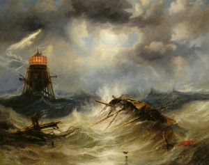 A stormy day on the sea and the lighthouse